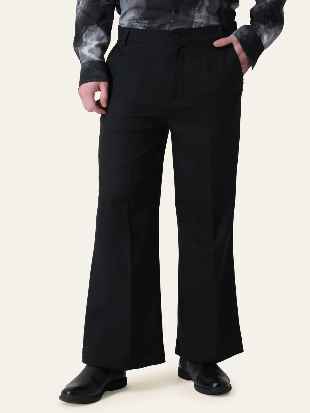 Black Solid Boot cut Pants