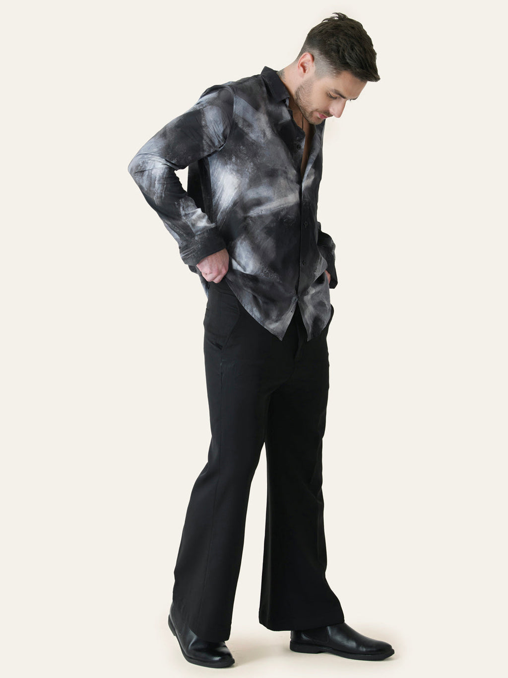 Black Solid Boot cut Pants