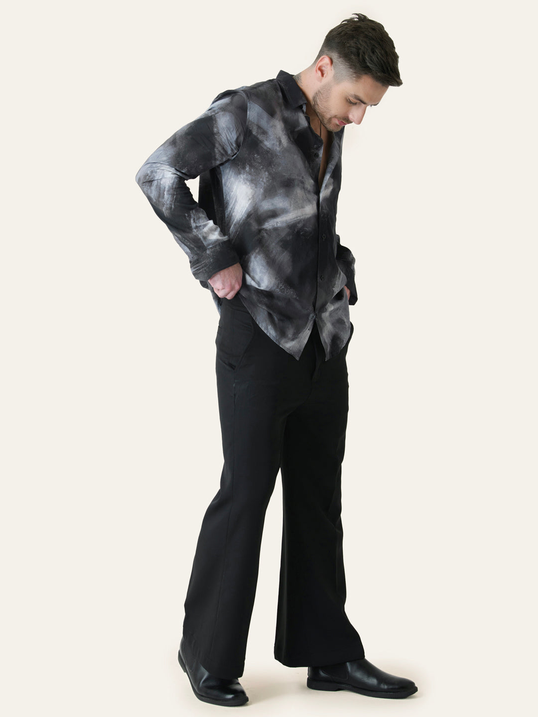 Black Solid Boot cut Pants