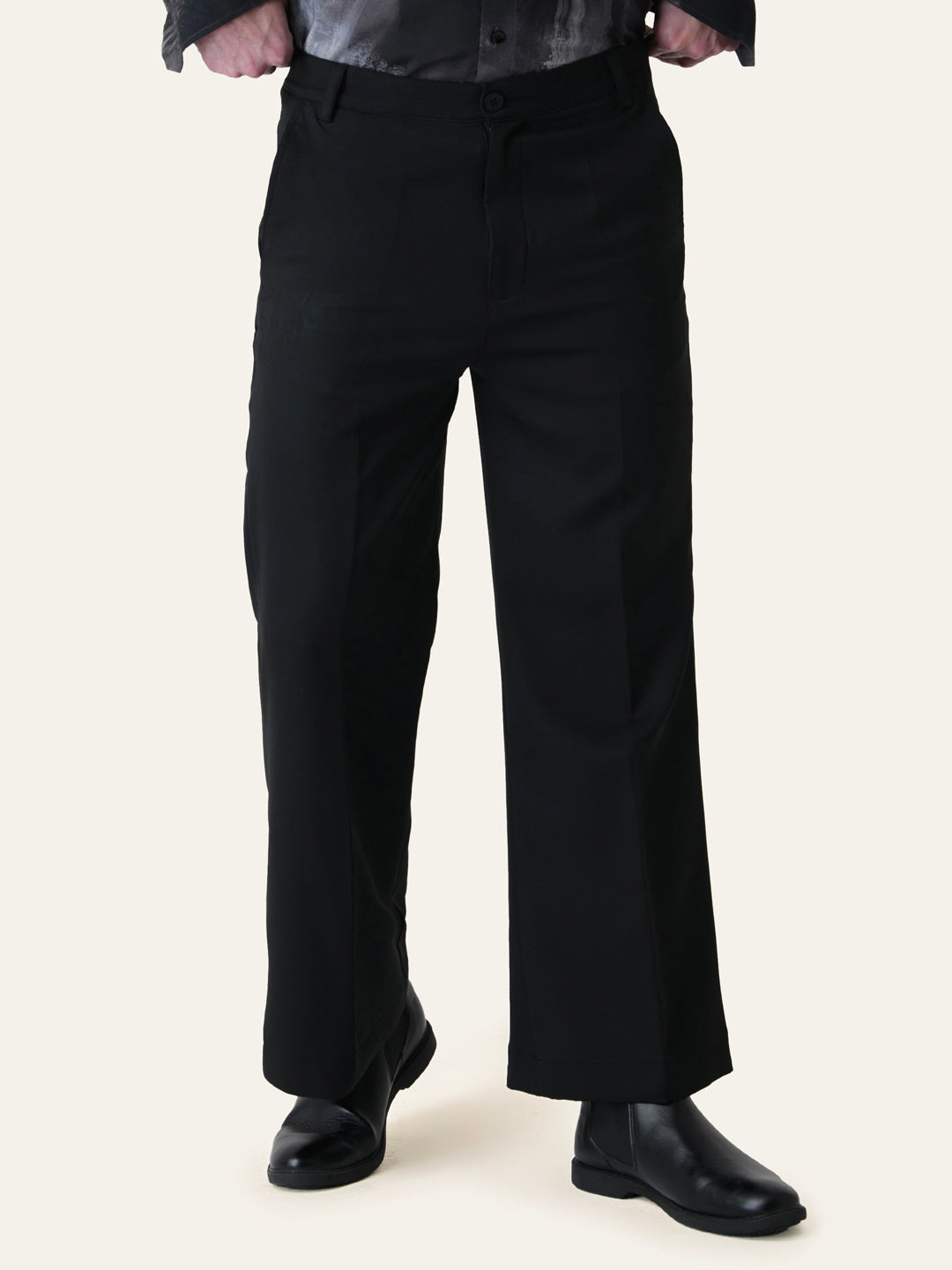 Black Solid Boot cut Pants