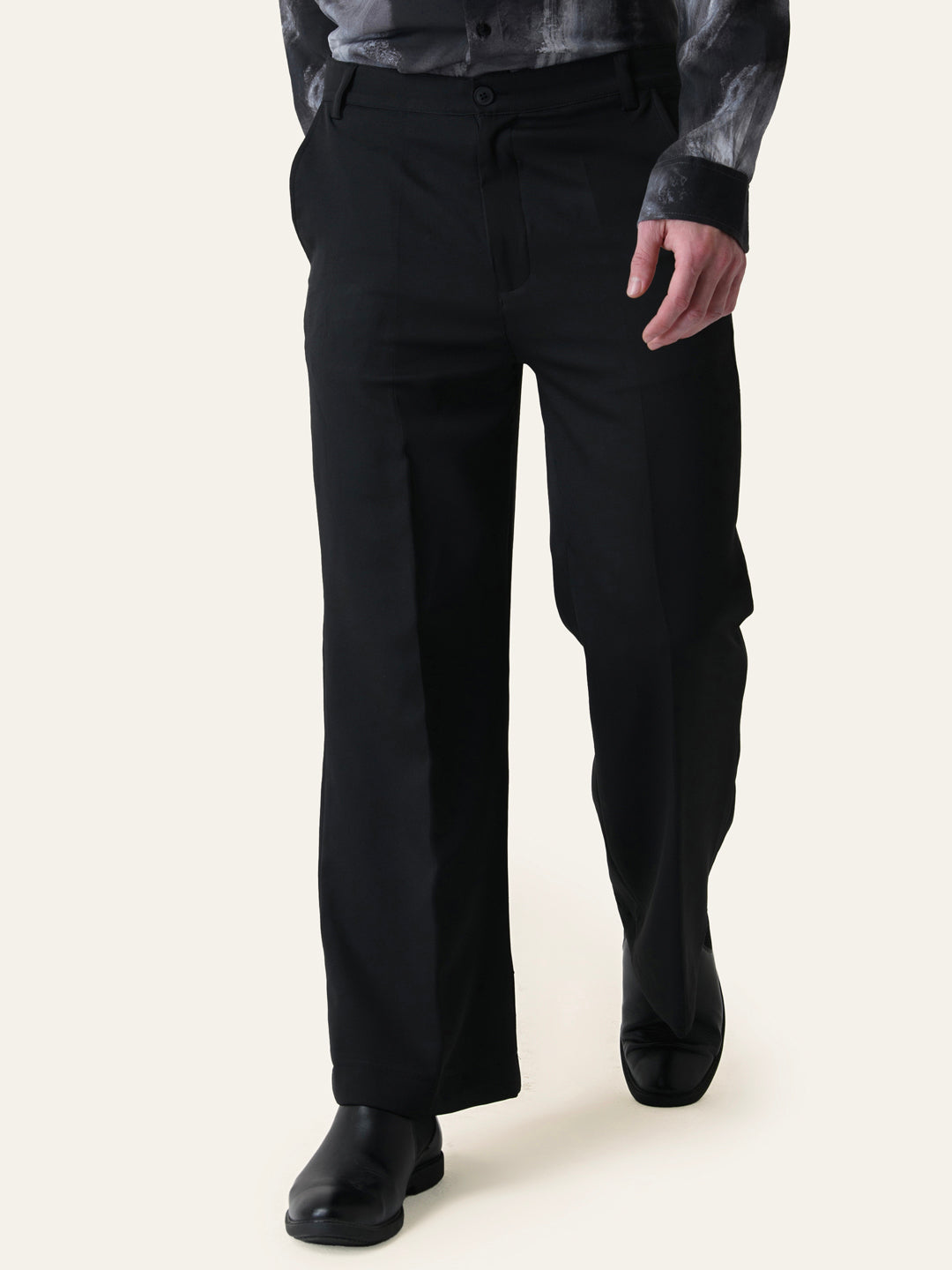 Black Solid Boot cut Pants