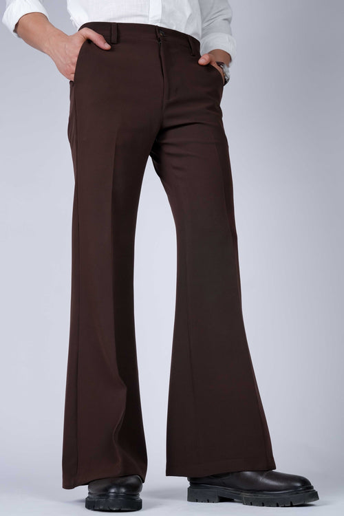 Brown Solid Boot Cut Fit Pants
