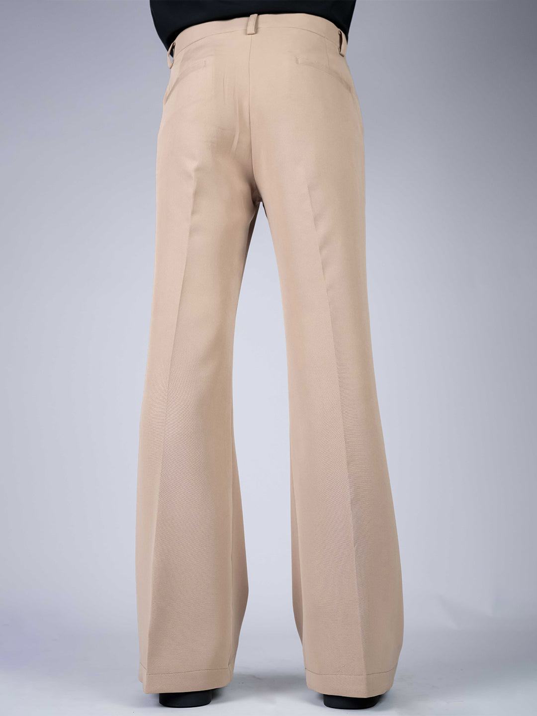 Cream Solid Boot Cut Fit Pants
