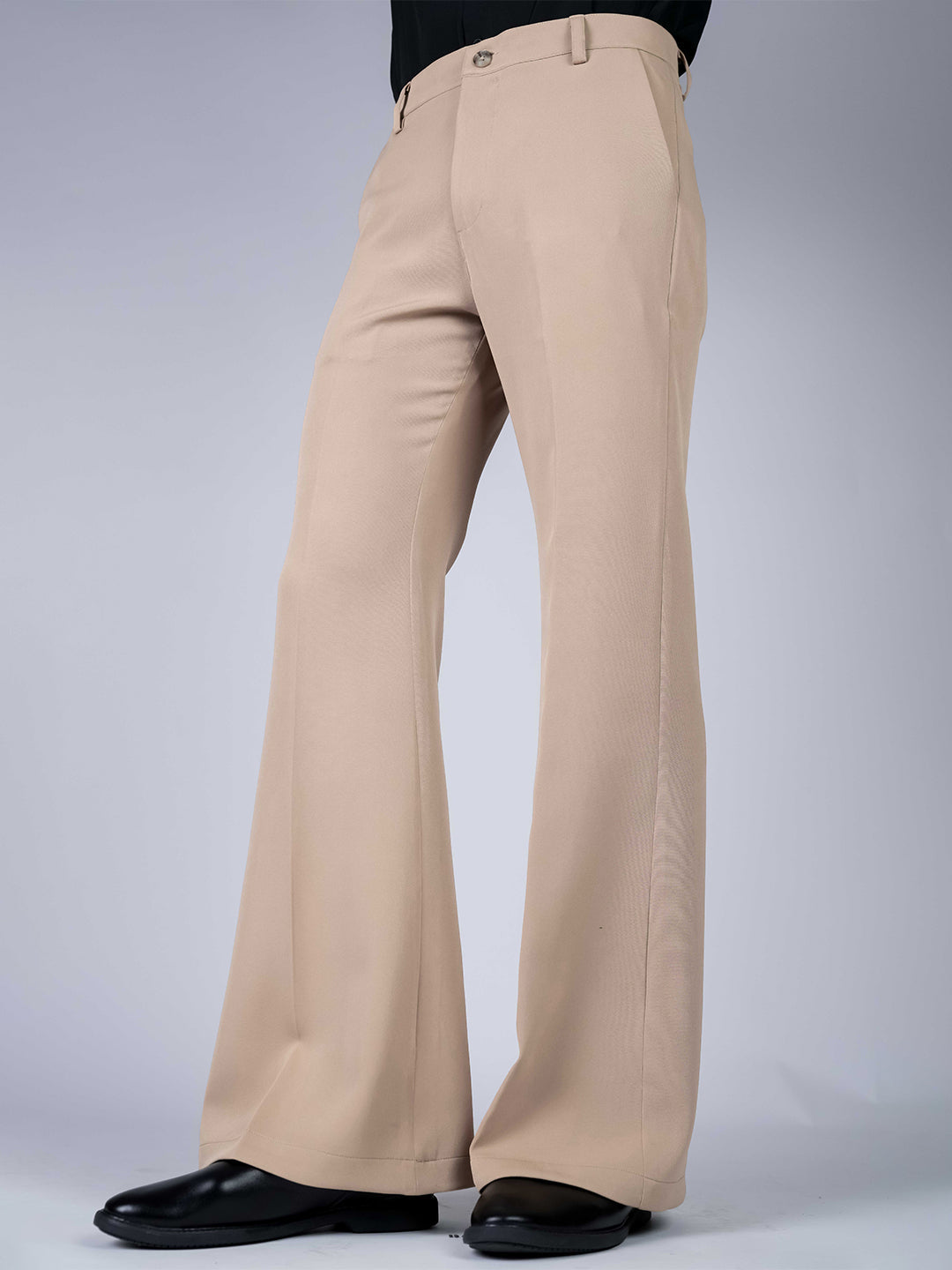 Cream Solid Boot Cut Fit Pants