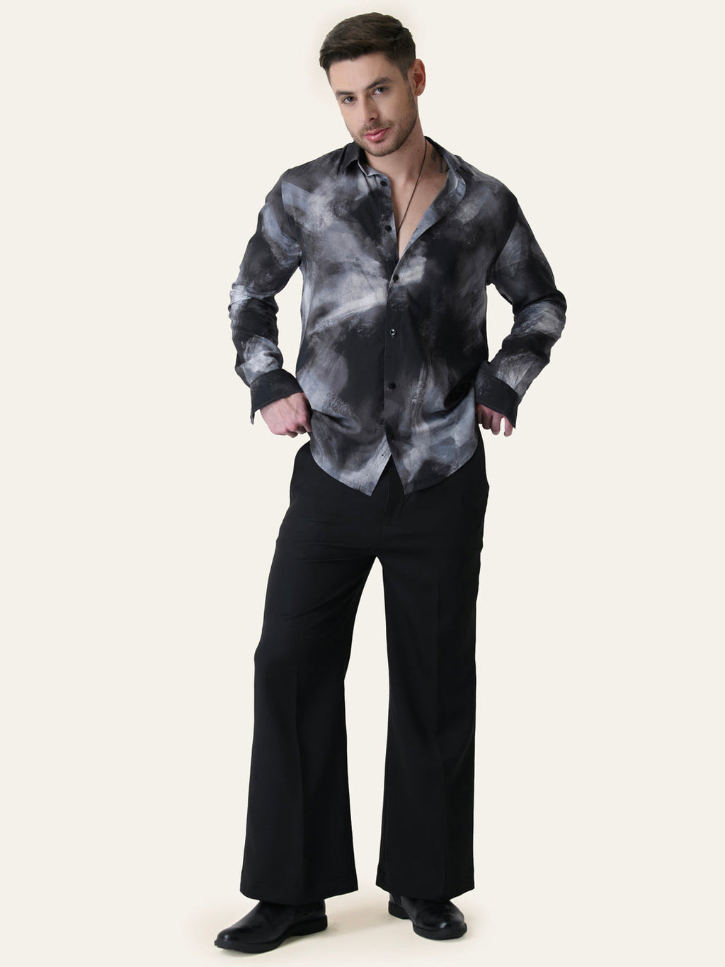 Black Solid Boot cut Pants